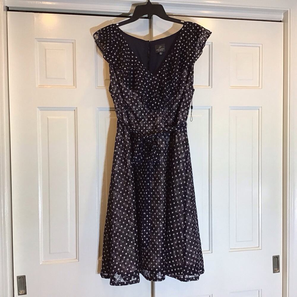 Adrianna Papell NWOT Sheer Lace Polka Dot Fit & Flare Sz18 Midi Wedding Feminine